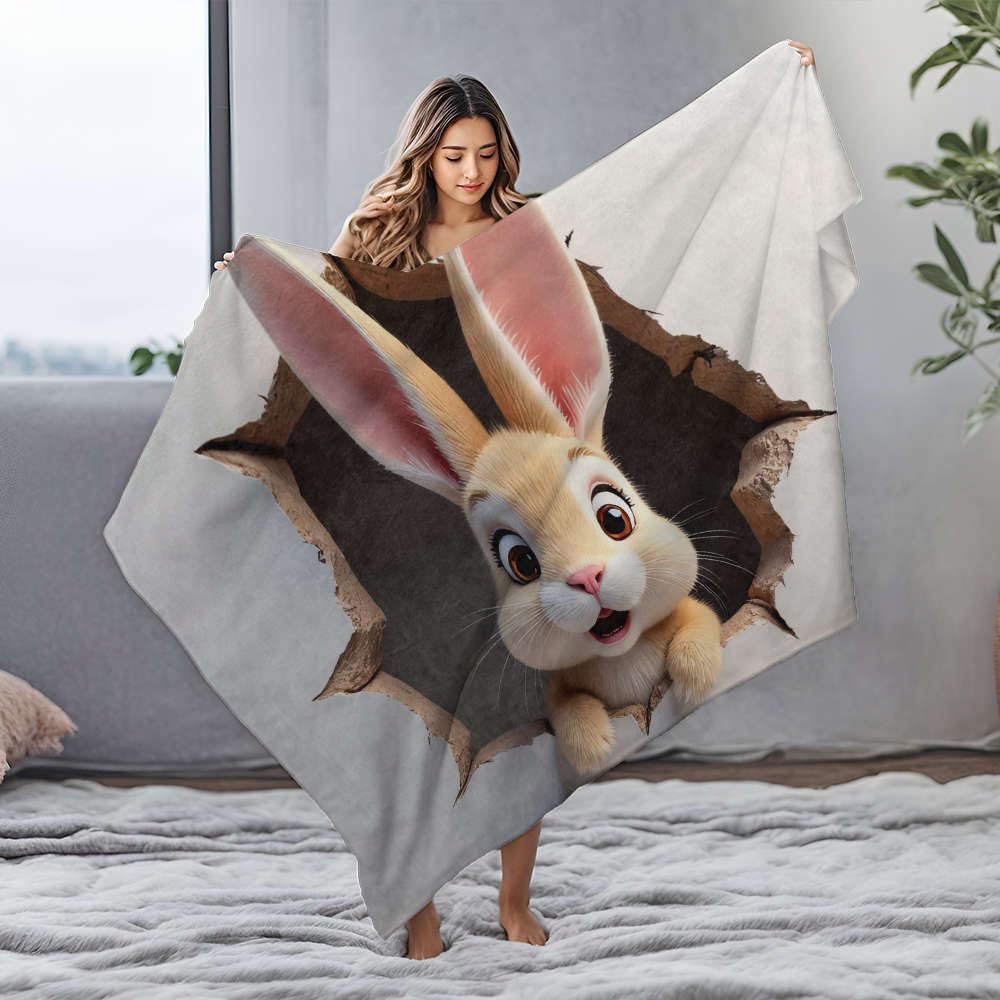 Couverture flanelle lapin 150x200cm grand plaid canapé lit doux imprimé