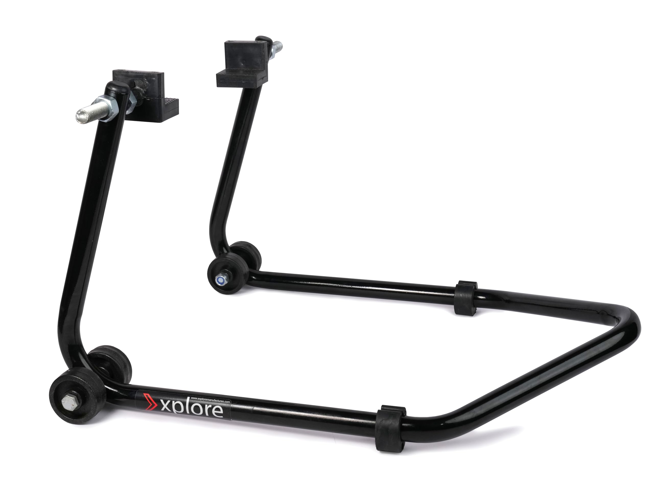 Explore Single Frame High Quality Universal Paddock Stand With Swingarm L Supports For All Bikes Upto 300kg Weight (Lifetime Spare Parts Replacement Availability & 5 Years Frame Warranty, Pitch Black)