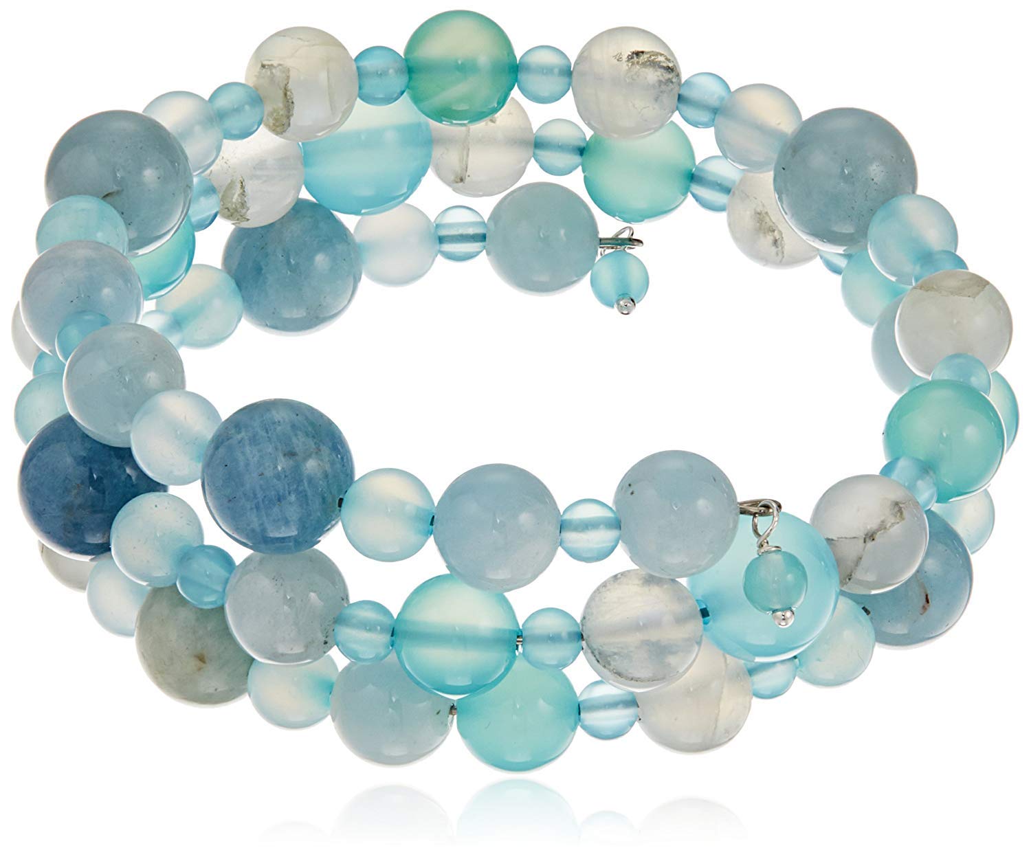 LTC Designs Handmade Coil with Aquamarine, Rainbow Moonstone and Sea Blue Chalcedony Beads Wrap Bracelet