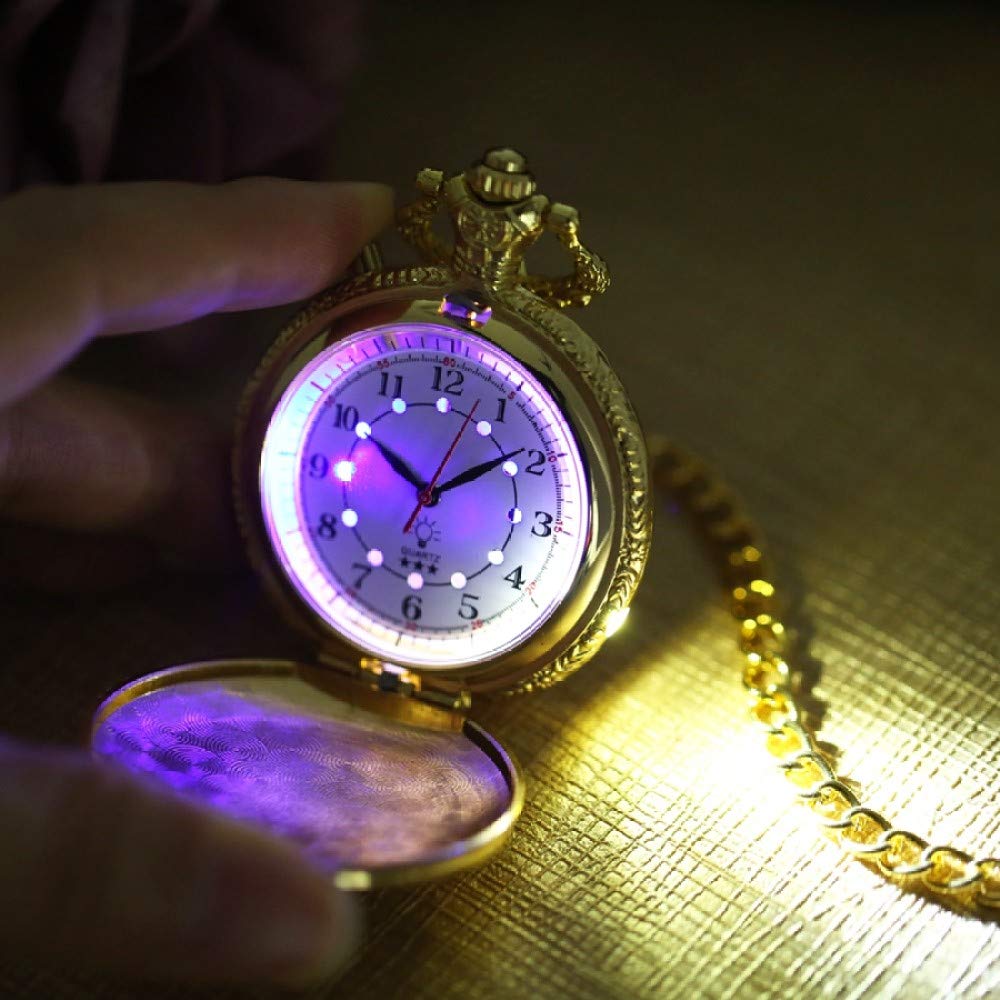 Bronze Lumineux LED Cadran Moto Moto Quartz Montre de Poche chaîne sculpté Steampunk chaîne Montre de Poche Horloge Cadeaux