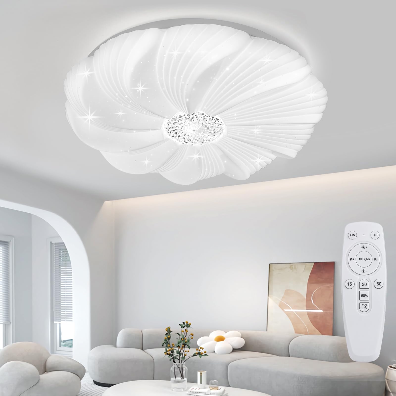 OOWOLF LED Ceiling Light, Dimmable 3000K- 6500K Round Ceiling Lights, 40W Remote Control Ceiling Lamp, Memory & Timing Function, Night Light Mode, for Indoor Living Room (White 4-3000-6500K) — image 1
