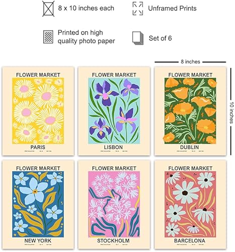 Vista 2 de Flower Market Wall Art Prints - Flower Market Wall Decor - Abstract Minimalist Wall Art - Aesthetic Pictures - Mid Century Modern Gallery Wall Art