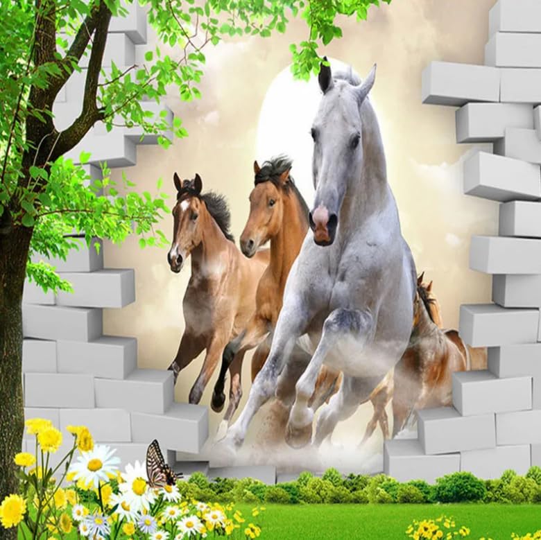 Papier peint 3D cheval cassé pour masquer un mur vide