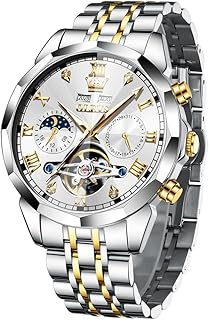 OLEVS Men Automatic Watch Skeleton Moon Phase Dial Luxury Dress Stainless Steel Strap 5 Hands Diamond Men Wrist Watches