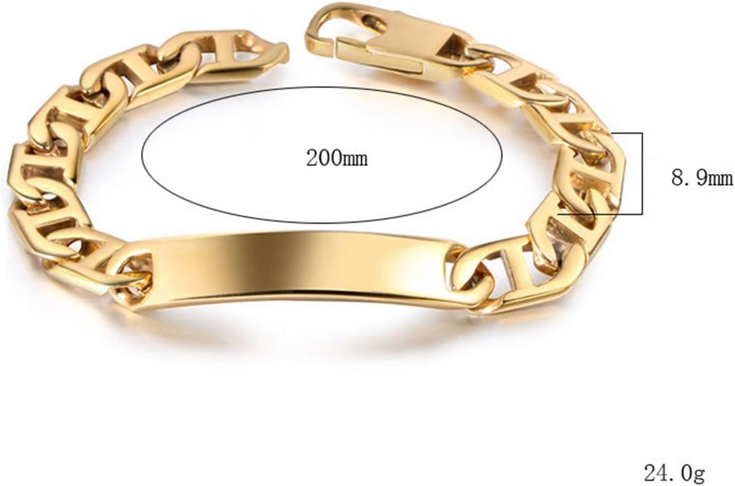 Beydodo ID Bracelets for Men, Stainless Steel Bangle Bracelets Gold with ID Tag, 7.8 inch Length, 8.9mm Width, Hip Hop Jewelry