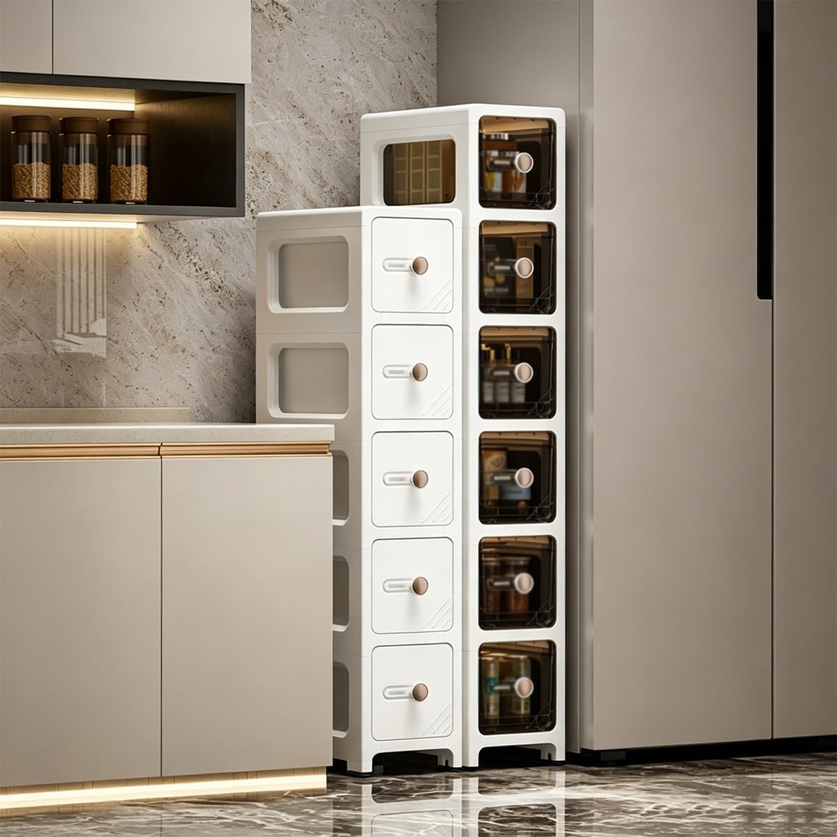 Slim Rolling Storage Cart, Narrow Bathroom Storage Cabinet with Drawers, Tall Narrow Storage Cabinet for Kitchen & Laundry(A,27cm(10.6in) - 5 Tiers)