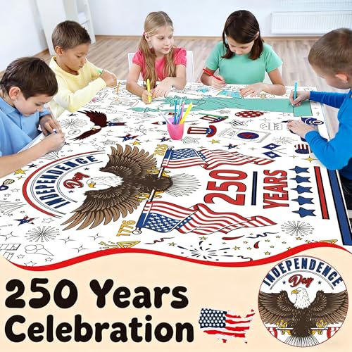 Image of OHOME 4th of July Giant Coloring Poster /Tablecloth - 250th Anniversary Decorations | Kids Gifts Crafts Games Toys Activities Party Decor for Classroom School | 250th Anniversary Merchandise