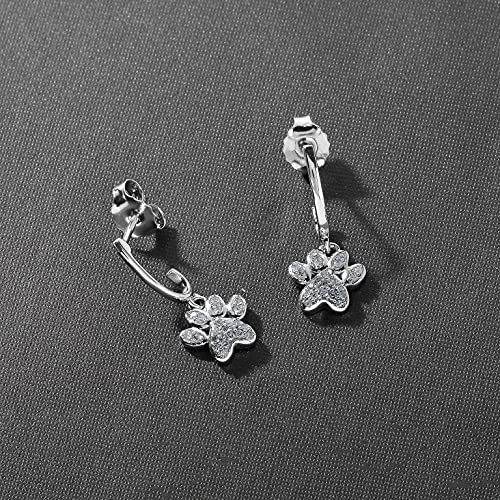 10K White Gold 1/10Ct Tdw Diamond Dog Paw Print Dangle Earrings Love Jewelry For Women Girl By Dzon (I-J, I2) #TOP2