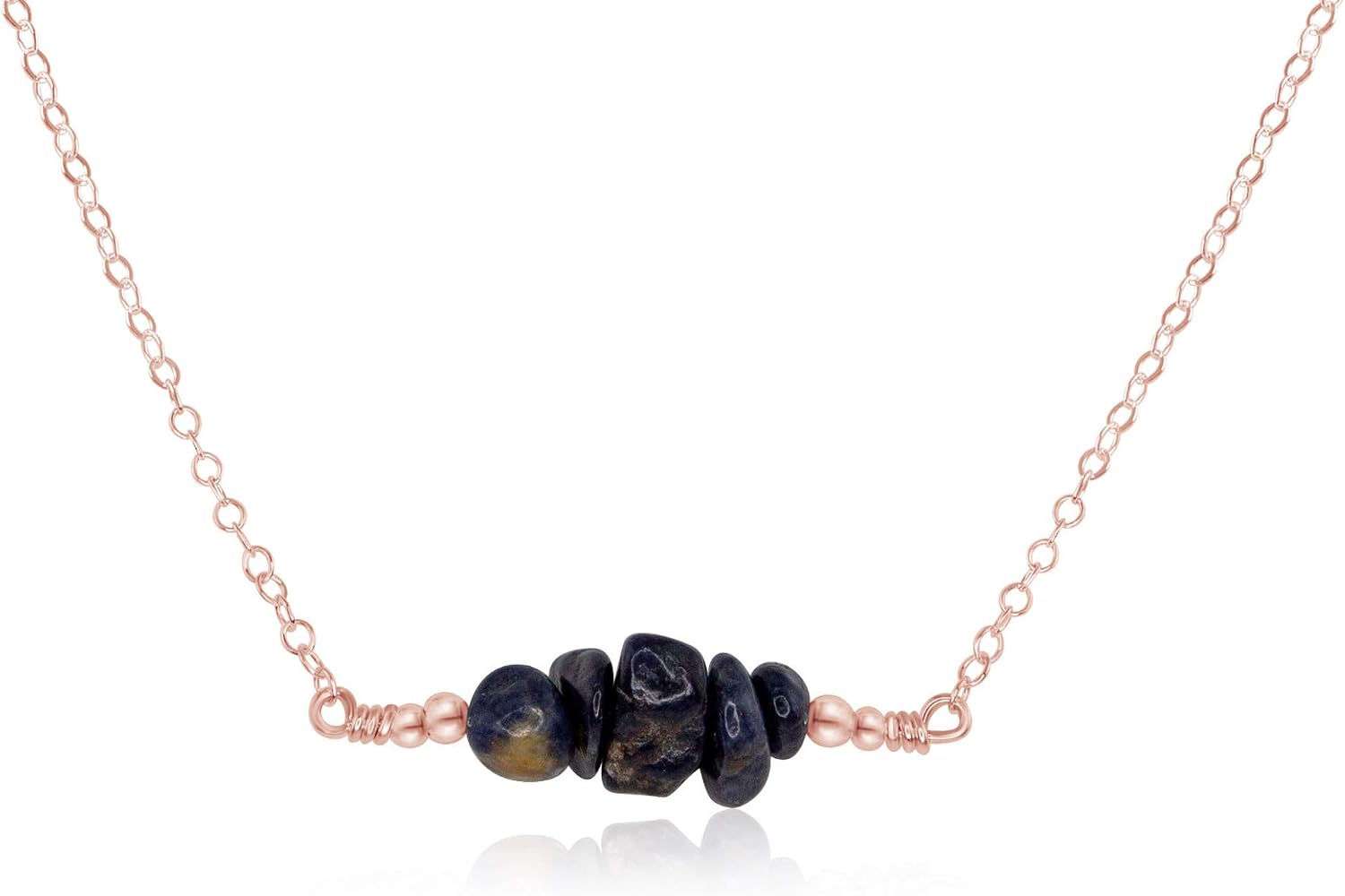Luna Tide Sapphire Chip Bead Bar Necklace in 14k Rose Gold Fill