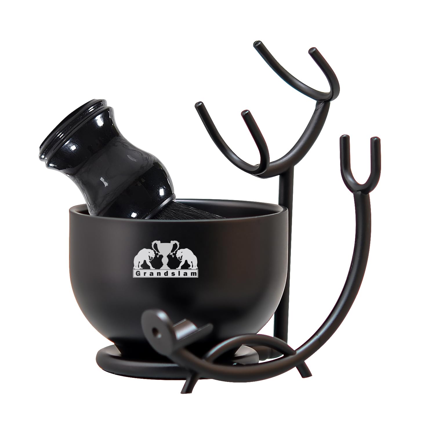 Grandslam 3 en 1 Set de Rasage, Kit de Rasage Barbier Comprenant un Blaireau de Rasage, un Bol de Rasage en Acier Inoxydable et Support Rasoir, Meilleur Cadeau pour père, mari (Noir)