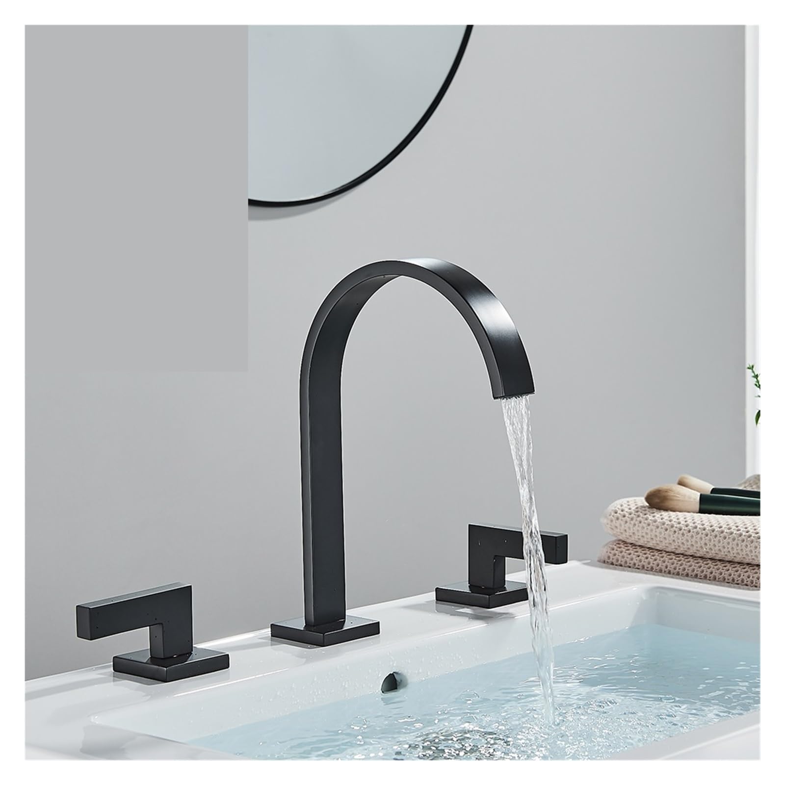 Mitigeur de lavabo cascade noir à double poignée pour salle de bains moderne