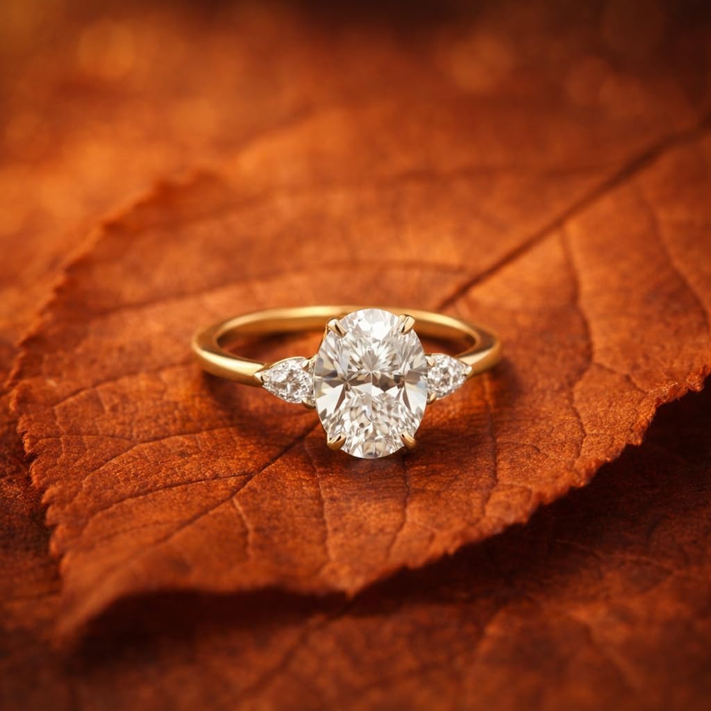 14K Yellow Gold Oval Cut Solitaire Engagement Ring with Side Diamond Accents Classic 4-Prong Setting Wedding Promise Jewelry Gift For Her