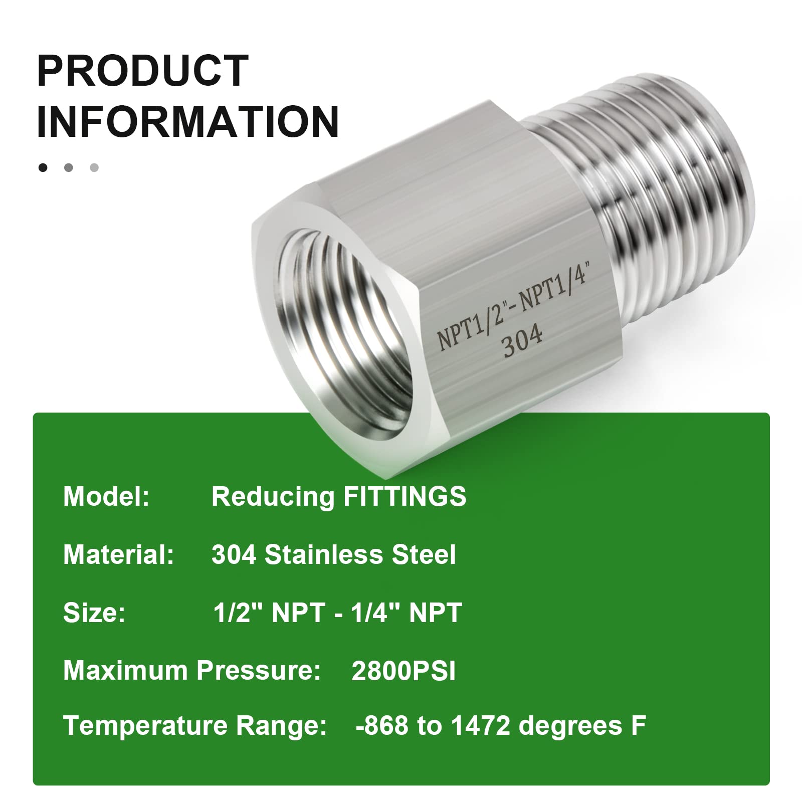 TAISHER 5-Pack Stainless Steel Pipe Fitting – 1/4" Male To 1/2" Female NPT Reducer Adapter - View #14