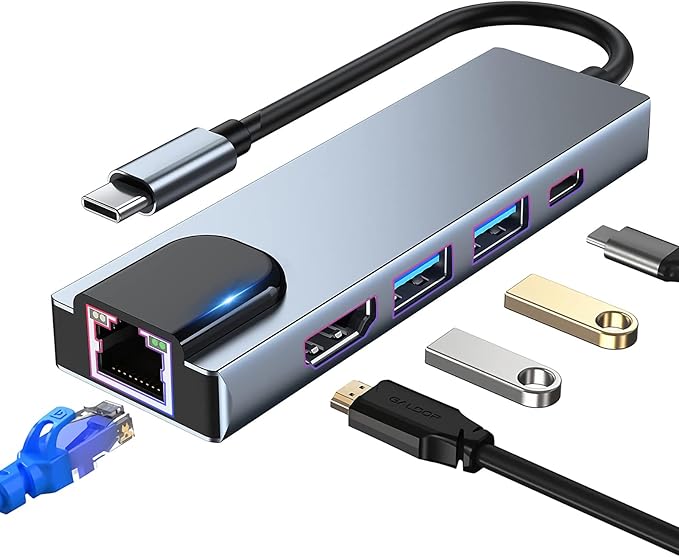USB C Hub Multiport Adapter, 5 in 1 USB C Docking Station with 4K HDMI