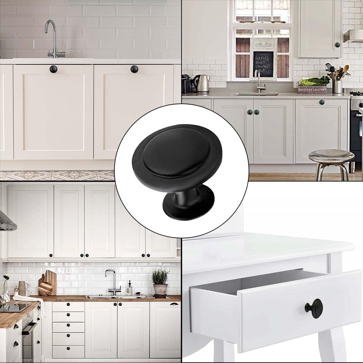 12 Pack Black Round Cabinet Hardware Knobs 1.18 Inch Flat Pulls Knob with Screws for Kitchen Drawer Dresser Cupboard Door Handles Matte Cabinets Pull Bathroom Drawers Handle Modern Pulls Handles
