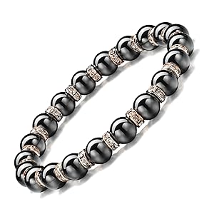 Women's Magnetic BraceletHematite BraceletsMagnetic Bracelets With Zirconia,Handmade Stretch Magnetic BraceletEliminates static electricity. (Rose Gold Zirconia,8MM)