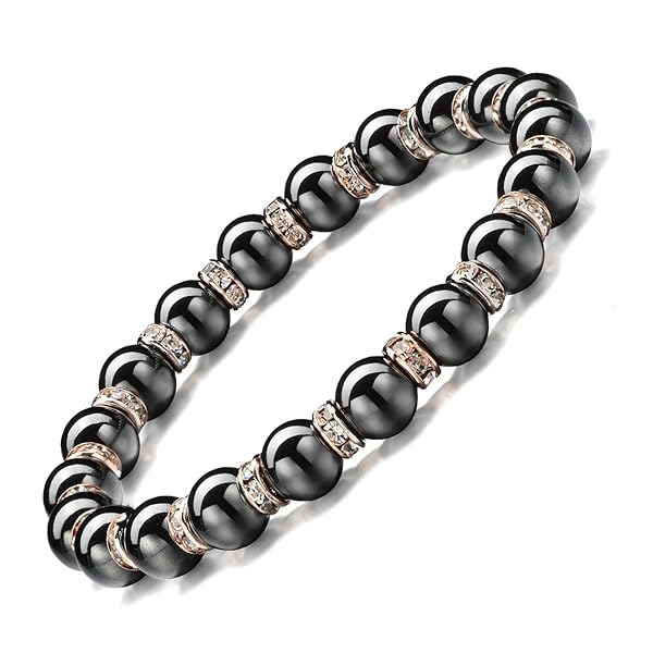Women's Magnetic BraceletHematite BraceletsMagnetic Bracelets With Zirconia,Handmade Stretch Magnetic BraceletEliminates static electricity. (Rose Gold Zirconia,8MM)