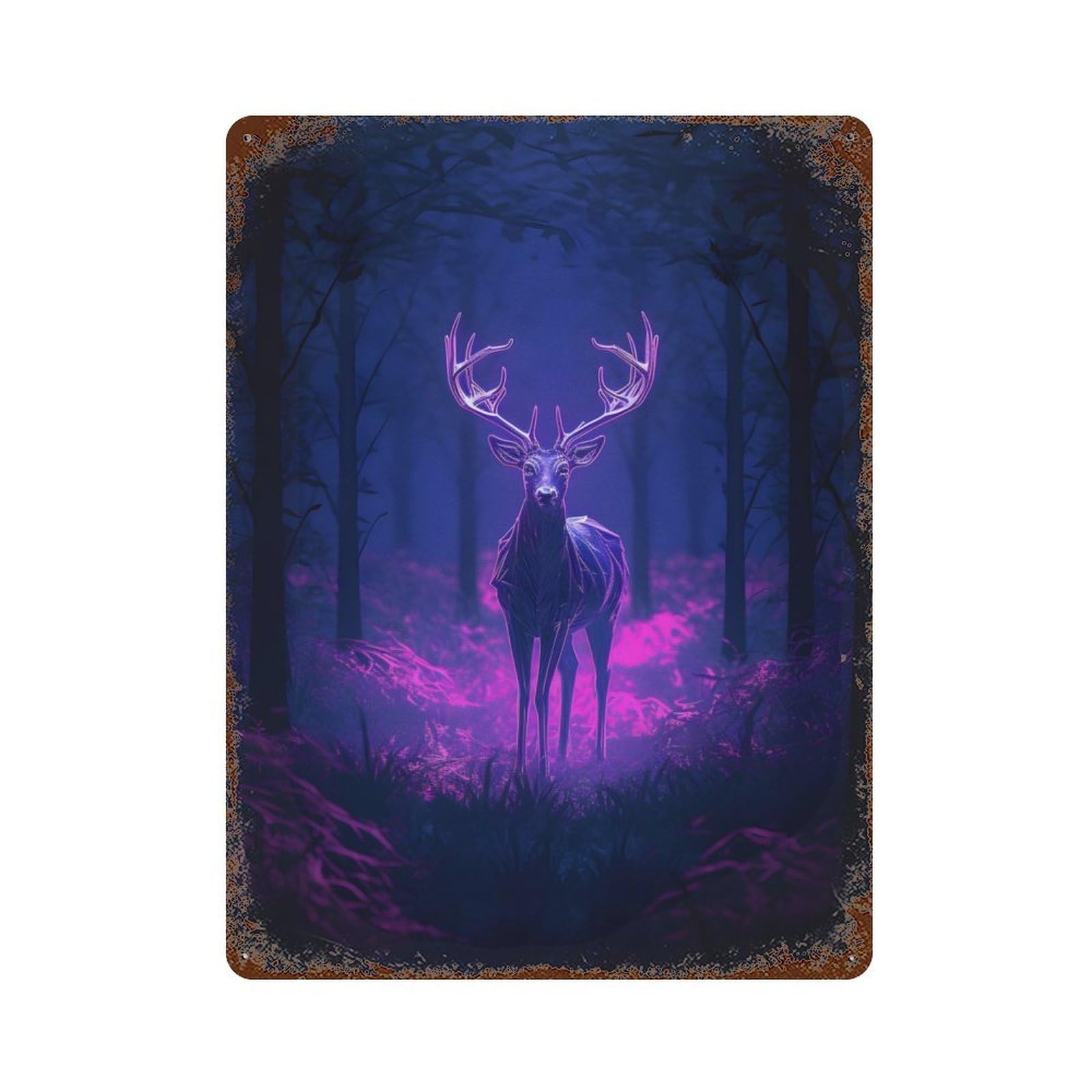 Aged Metal Wall Plaque with Deer Neon Light Forest Design 15.7"x11.8", for Farmhouse, Kitchen And Entryway Decor, Retro Wall Decor