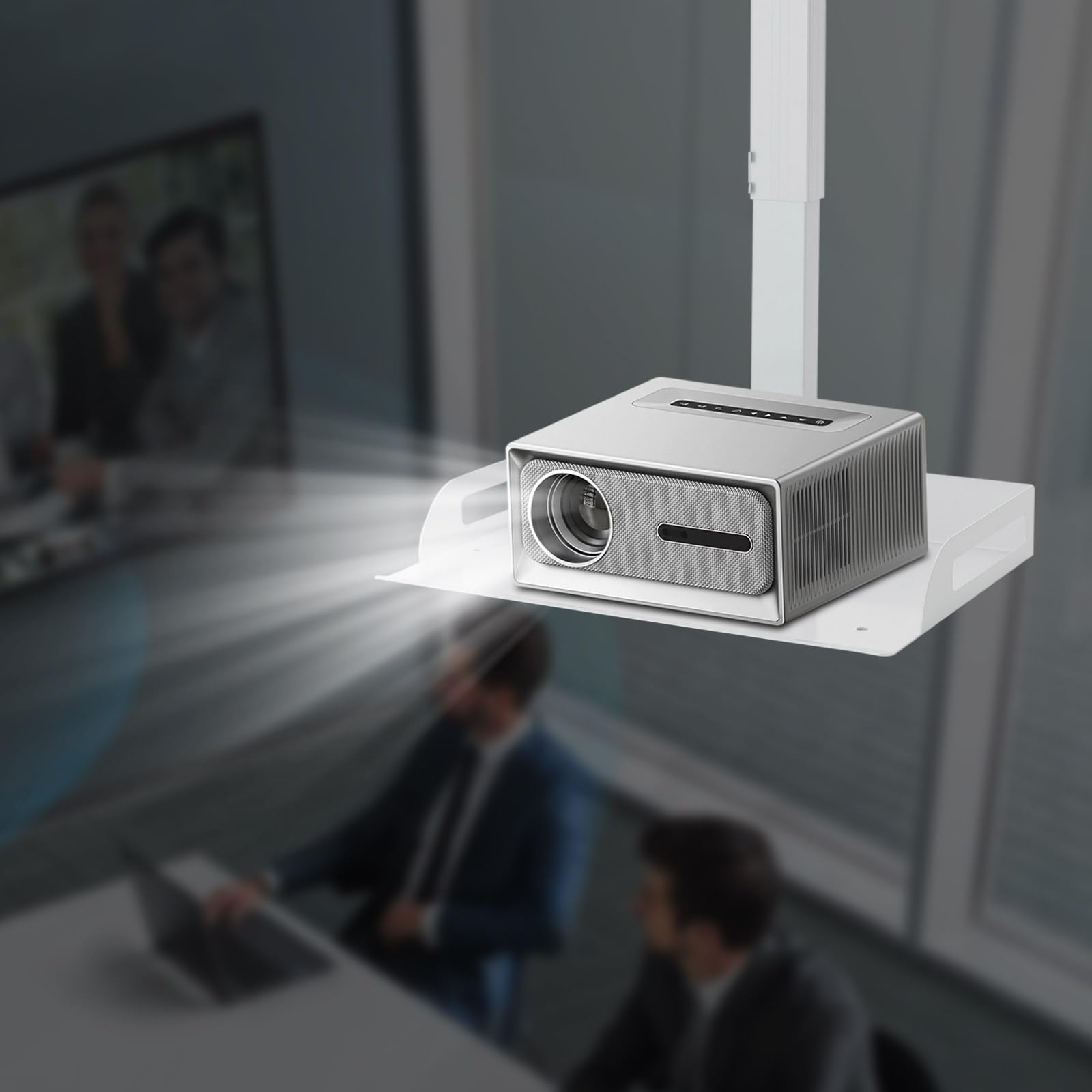 Supporto per proiettore da soffitto, regolabile in altezza, universale, fino a 14 kg, per proiettore casa, ufficio, soggiorno, sala conferenze, aule, ecc. (bianco)