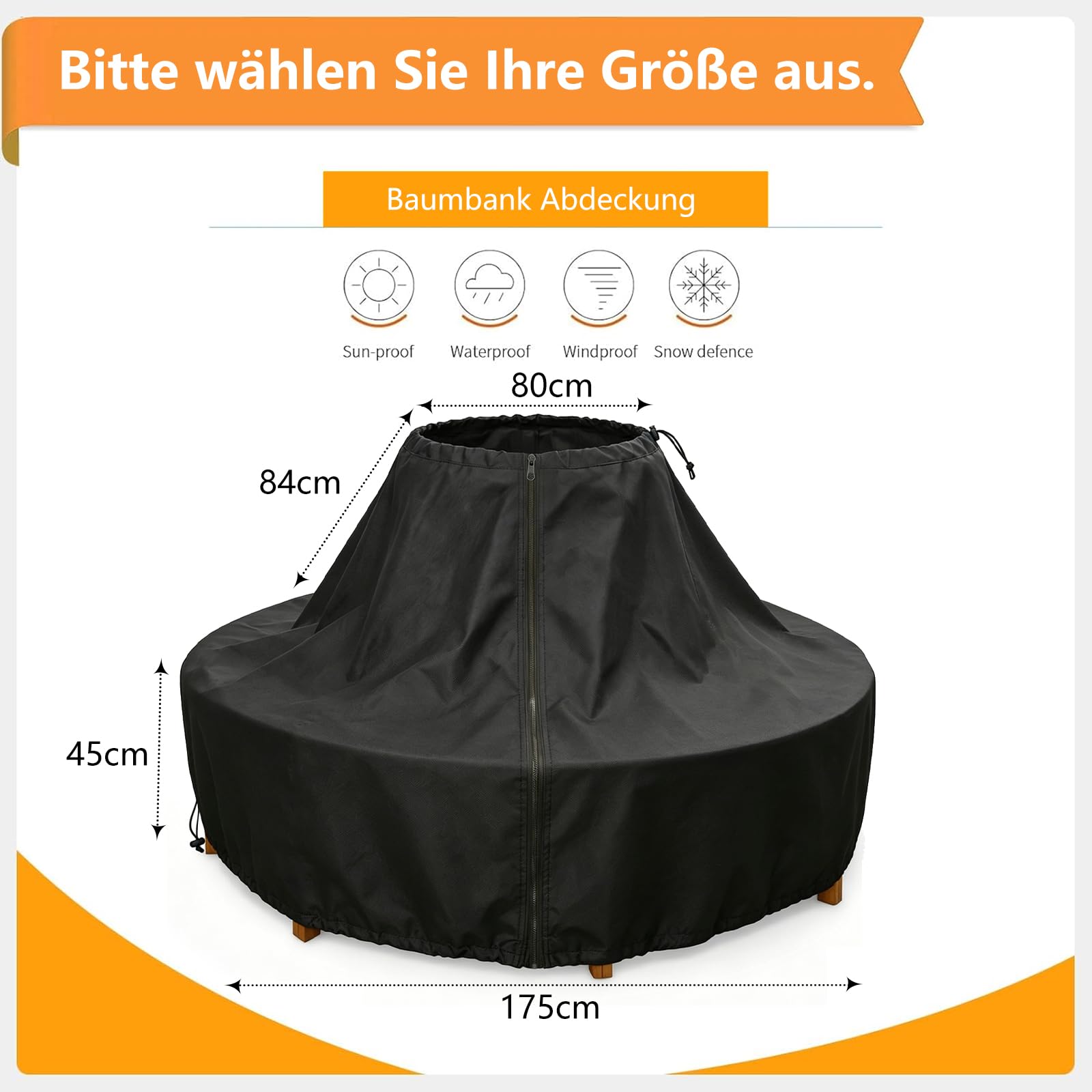 Baumbank Abdeckung Wasserdicht, Schutzhülle Baumbank mit Kordelzug, Abdeckplane Baumbank Winddicht, UV-Beständiges - With Klettverschluss，Abdeckhaube für Baumbank 420D Oxford (Schwarz, 175cm)