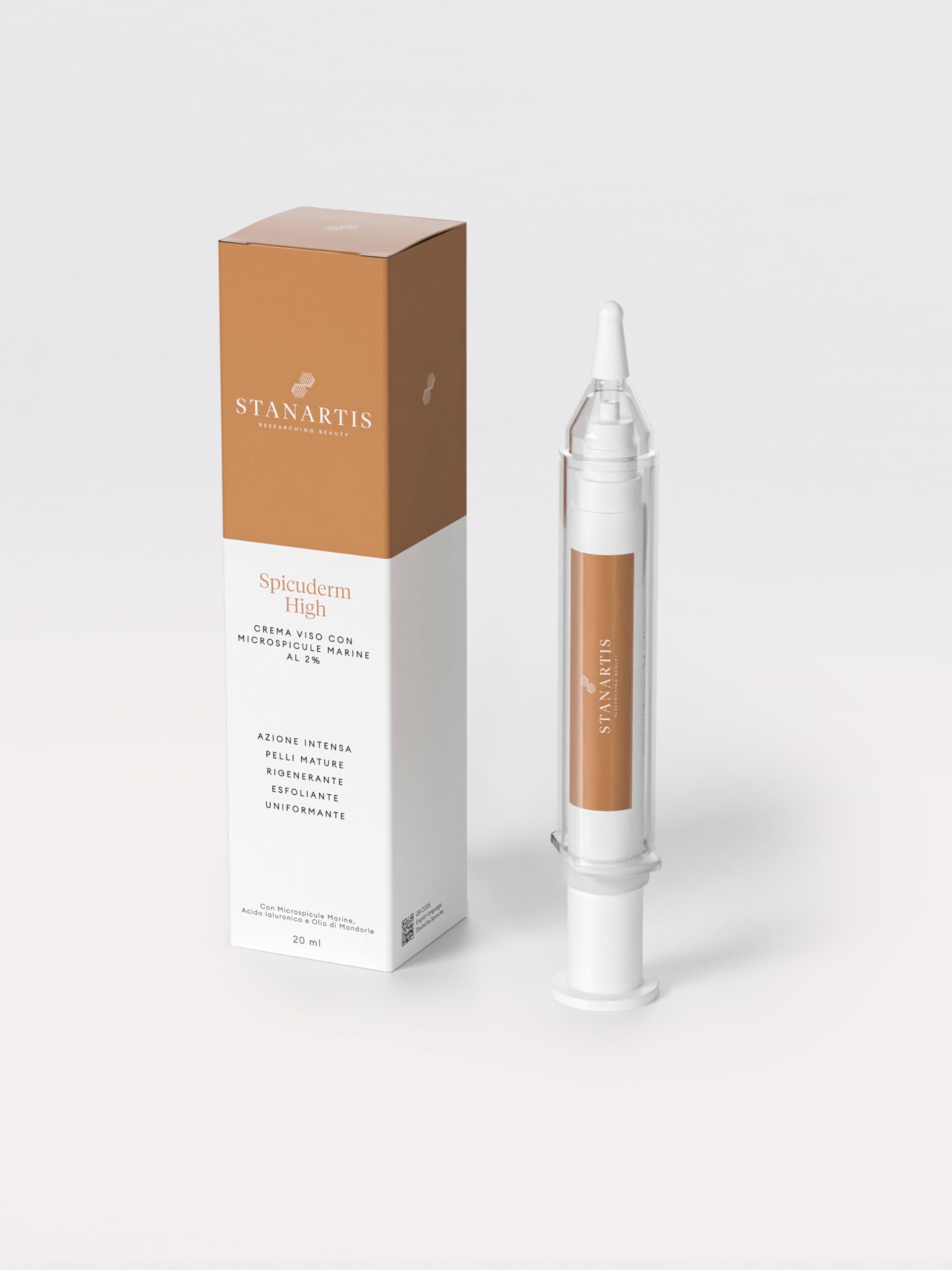 Stanartis Crema Viso Rigenerante Spicuderm High – Trattamento Intensivo con 2% di Micro-Spicule Marine e Acido Ialuronico, Effetto Rinnovante Antirughe 20 ml - Uso 3 volte a Settimana