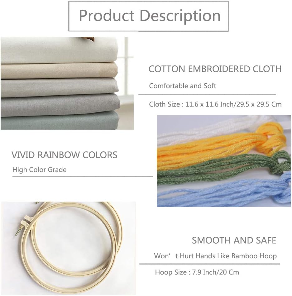 YINVA 3 Sets Embroidery Starter Kit, Embroidery Beginner Kits, Cross Stitch Kit Include 3 Embroidery Clothes with Floral Pattern Instructions Hoops Floss Thread Fabric Needles for Beginners