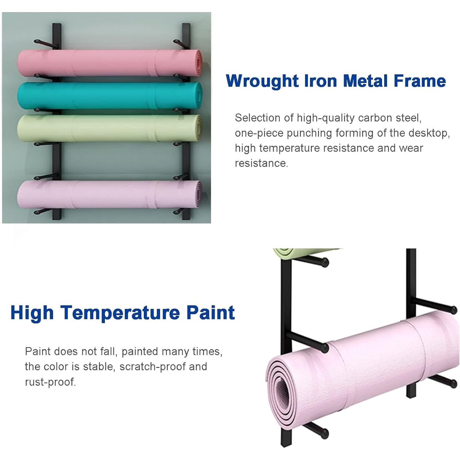 Étagère murale en métal pour tapis de yoga avec rouleau en mousse pour tapis d'exercice et équipement de gym pour la maison et le commerce Support mural pour entraînement physique