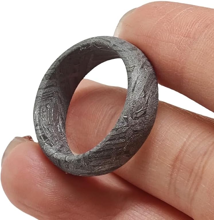 Handcrafted Meteorite Ring, 7-8mm Width, Natural Westenden Pattern, Altai Iron