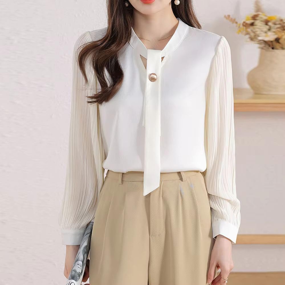 Women's Folds Shirt Blouse Spring Autumn All Match Long Sleeve Top for Ladies