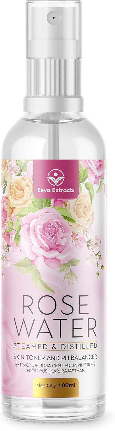Eeva Extracts – Organic Rose Water I Natural Hydrates,Cleanses & Moisturises for Skin & Face I No Sulphate,Alcohol,&Parabens I pH Balancer I Facial Toner Spray I for Women & Men,100Ml Eeva Extracts – Organic Rose Water I Natural Hydrates,Cleanses & Moisturises for Skin & Face I No Sulphate,Alcohol,&Parabens I pH Balancer I Facial Toner Spray I for Women & Men,100Ml