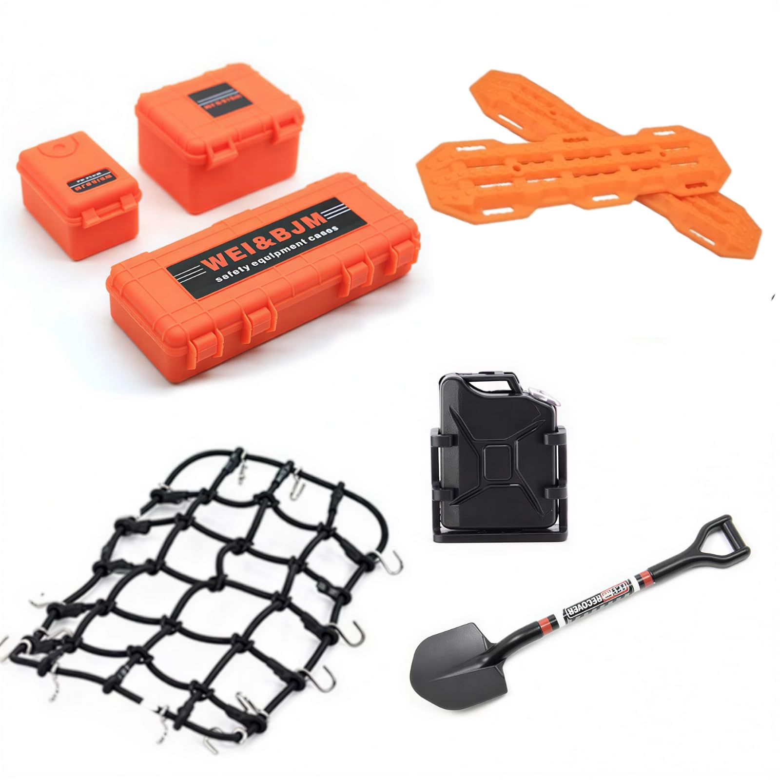 8-TLG RC Crawler Zubehör Set 1/10, RC Auto Dachdekoration inkl. Gepäcknetz RC und Scale Deko Kit passend für 1:10 Modelle wie Traxxas TRX-4,Axial SCX10 III,Absima Sherpa (Orange 1/10)