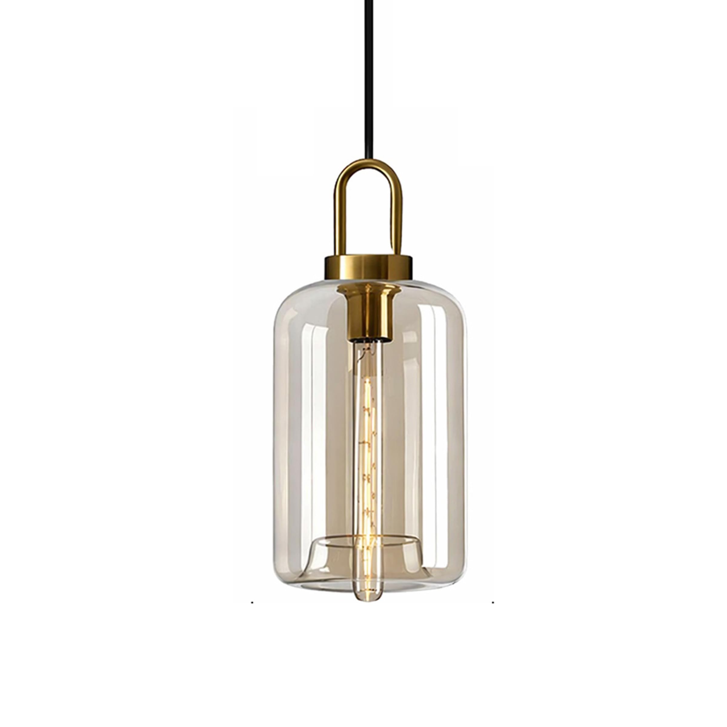 EKSED Lampadario Sospensione Vetro Ambra - Lampada a Sospensione Vintage con Portalampada E27 e Testa in Ottone per Isola Cucina, Sala da Pranzo o Camera da Letto (C)