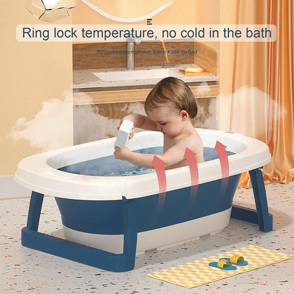 Baignoire Bébé Pliable Avec Thermomètre - Ergonomique, Compacte, Bleu, Pour Tout-petits