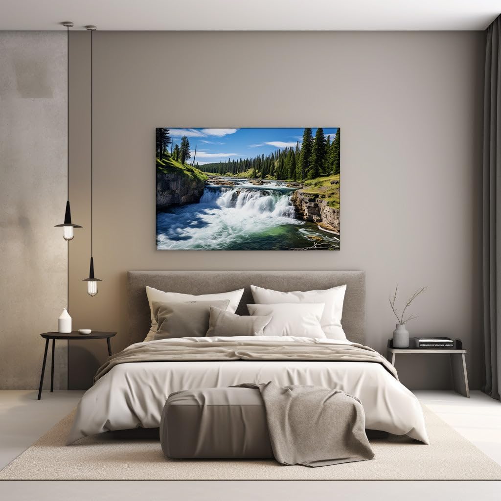 Canvas for Living room. Whispers of Nature: Discovering the Multi-Tiered Waterfall Oasis, 27 x 18 inch Canvas Wall Art - Ready to Hang - 69x46 cm (27x18 inch)