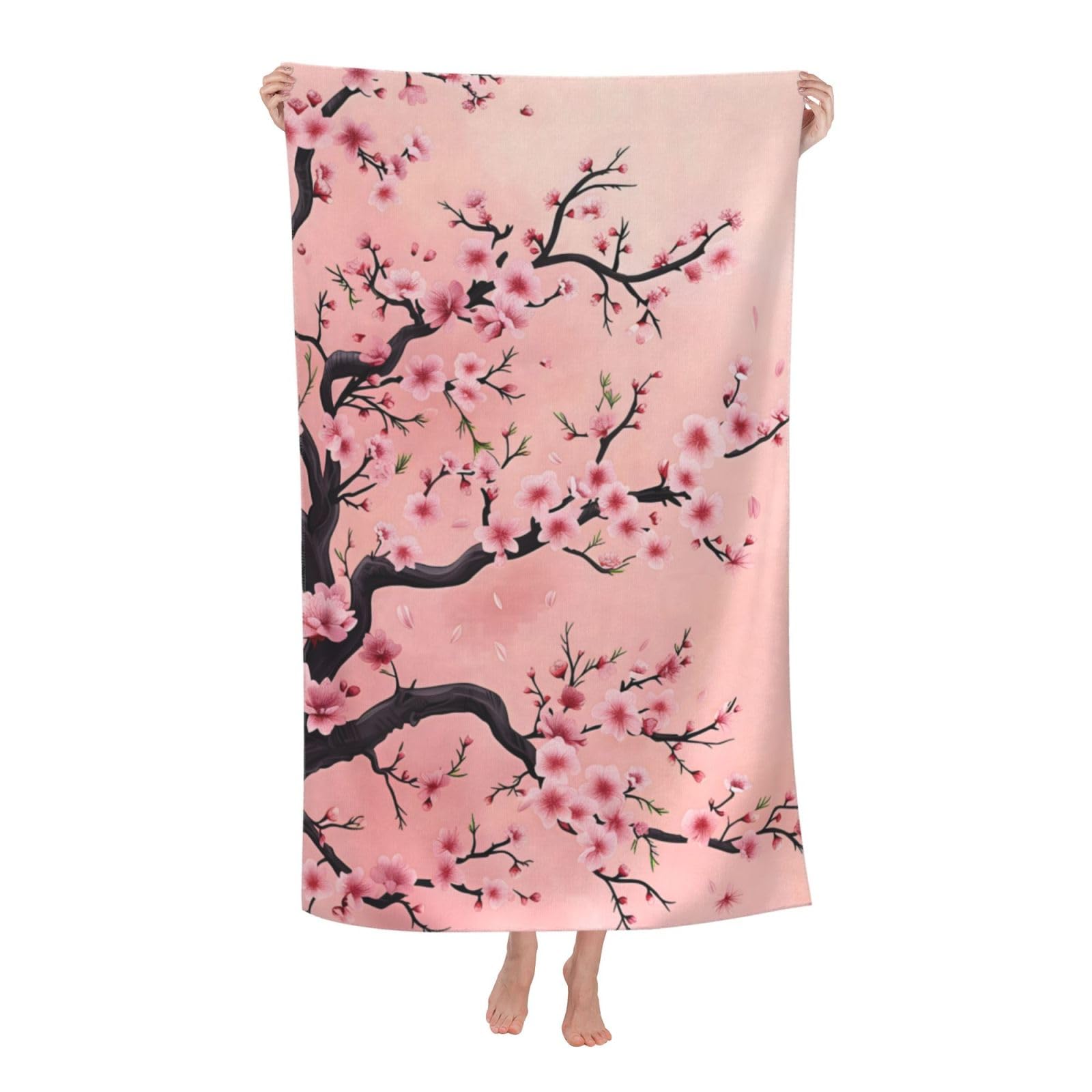 HLBSDM Elegant Cherry Blossom Beach Towel 32×52 in Microfiber Quick Dry Sand Proof Lightweight Pool Bath Floral Towel for Women Girls Absorbent Soft Plush Travel Towels for Swim Gym Sports