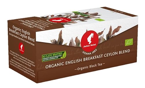 Julius Meinl Mezcla de desayuno inglés de Ceilán orgánico Té negro 25 bolsas de té - Embalaje sin plástico y filtro biodegradable