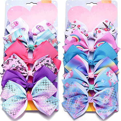 5" Hair Bows For Girls Alligator Clips Unicorn Rainbow Grosgrain Ribbon Bows Clips For Infants Toddlers Kids Teens (Assorted 12) #TOP10