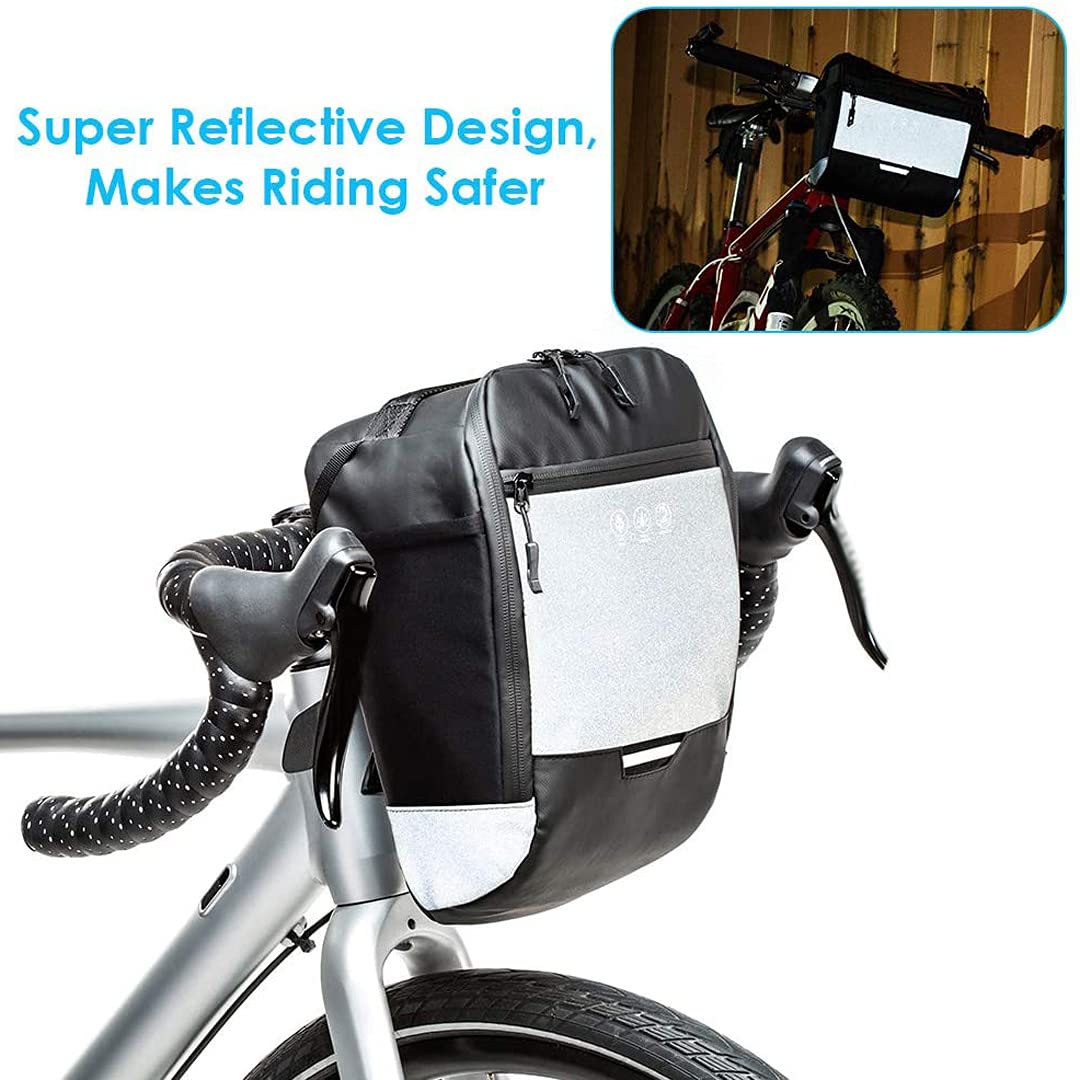 Bolsa reflectante para manillar de bicicleta,marco frontal impermeable, paquete de cesta para bicicleta,accesorios para herramientas de ciclismo, bolsa de almacenamiento con bolsillo interior (4.5L)