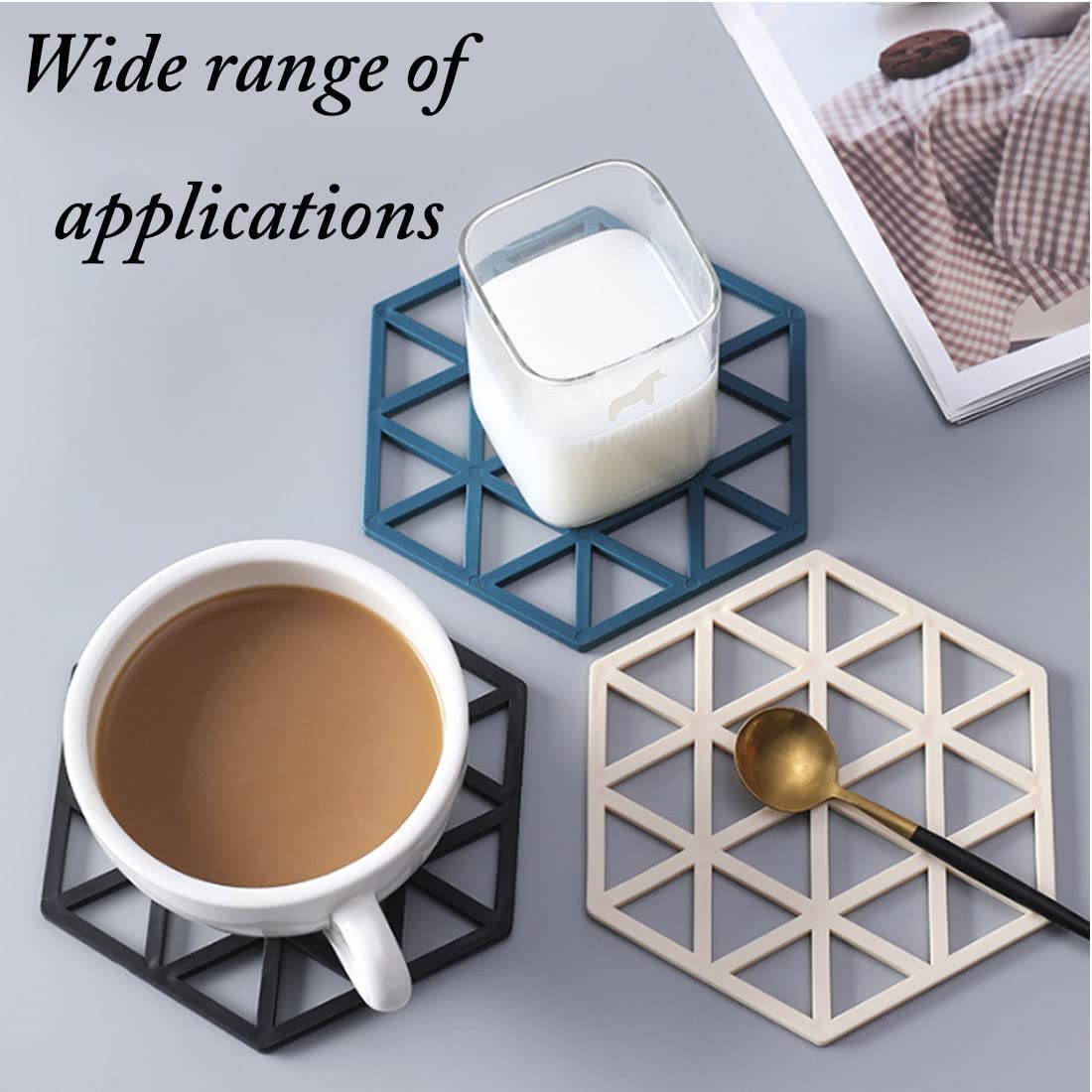 store Naidev Silicone Hexagon Heat Resistant Multifunction Trivets Hot Plate Holder Tool for Bowl Mats, Dish Mats, Placemats, Drink Coasters, Hot Pots and Pans - 4 Pieces 1