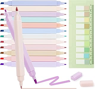 Duemste Double Tips Pastel Highlighters pens,12 Pack Aesthetic Cute Highlighters,Bible Highlighters With Chisel Tip Highlighter Set No Bleed with 10 Sticky Note for Journals,School Supplies,Square