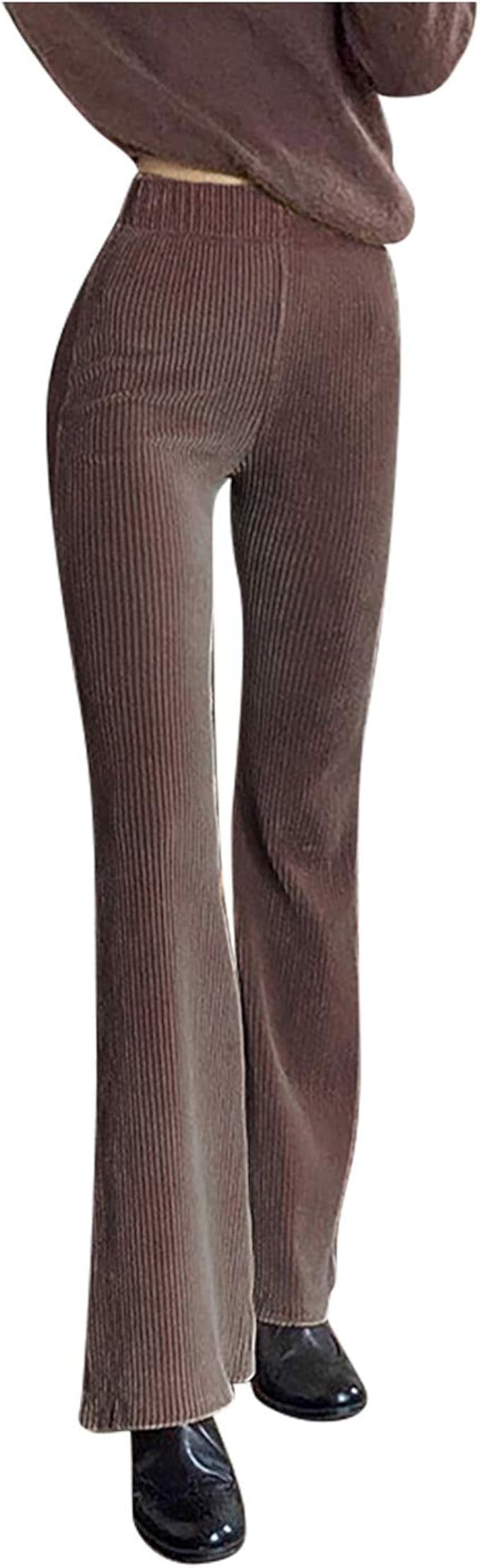 Pantalones elásticos de pana de cintura alta para mujer, Marrón, S : Ropa,  Zapatos y Joyería - Amazon.com
