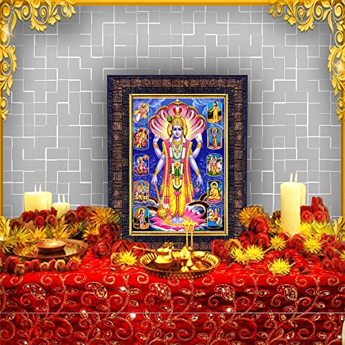 Image of Hawai Lord Vishnu 10 Avatar Photo Frame, Size- 8.5x7inch | Engineered Wood Wall Hanging Home Decor Religious Photo Frame | Housewarming, Festive Gift | SFDI285BLKFRM