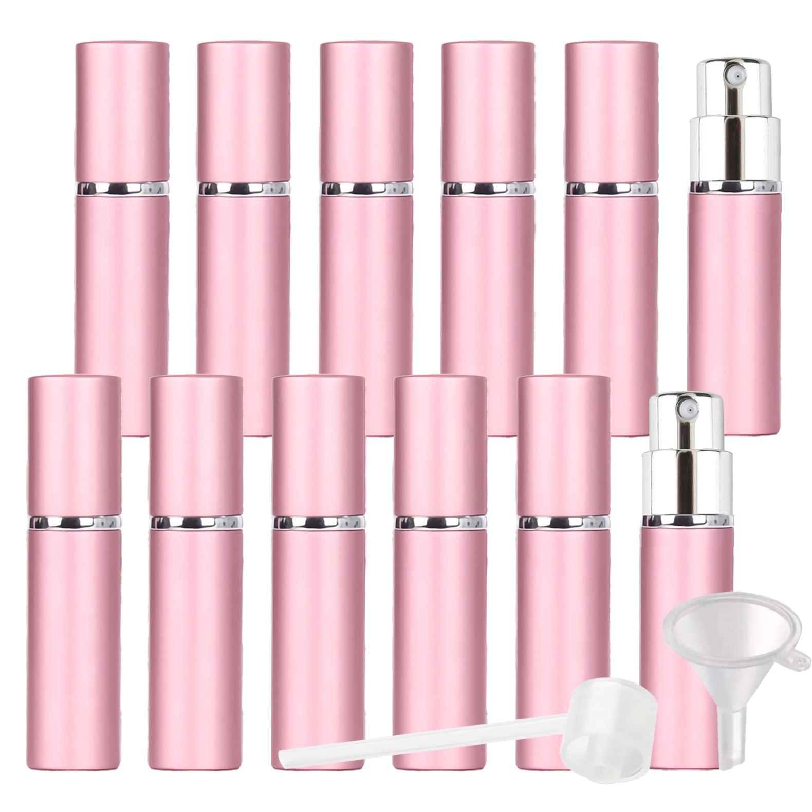 24 Piezas Mini 10 ml Aluminio Rosa Botella de Spray Pequeño Vidrio Vacías con Bomba en Spray de Niebla Fina Atomizador Muestra para Perfume Artículos de Agua Líquidos Cosmético Viaje