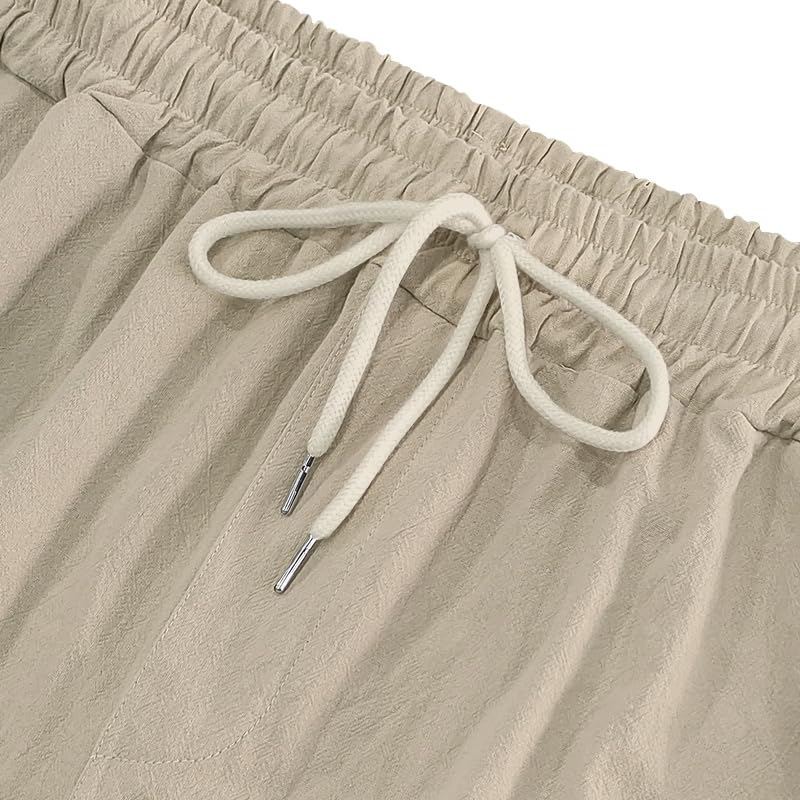 Fashion Linen Pants for Mens Summer Casual Trousers Comfy Loose Fit Solid Color Drawstring Waist Pant Lightweight3