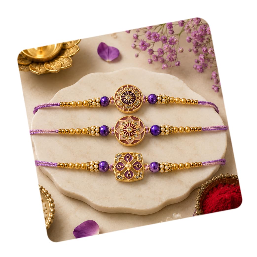 Rakhi for Brother, Premium Rakhi Set of 3 for Bhaiya Bhai, Rakshabandhan Rakies for Bhaiya Men Boy, Best Wishes Card and Tilakk, Colorful Beads Threads Rakhdi Rakshasutra for Family-image-10
