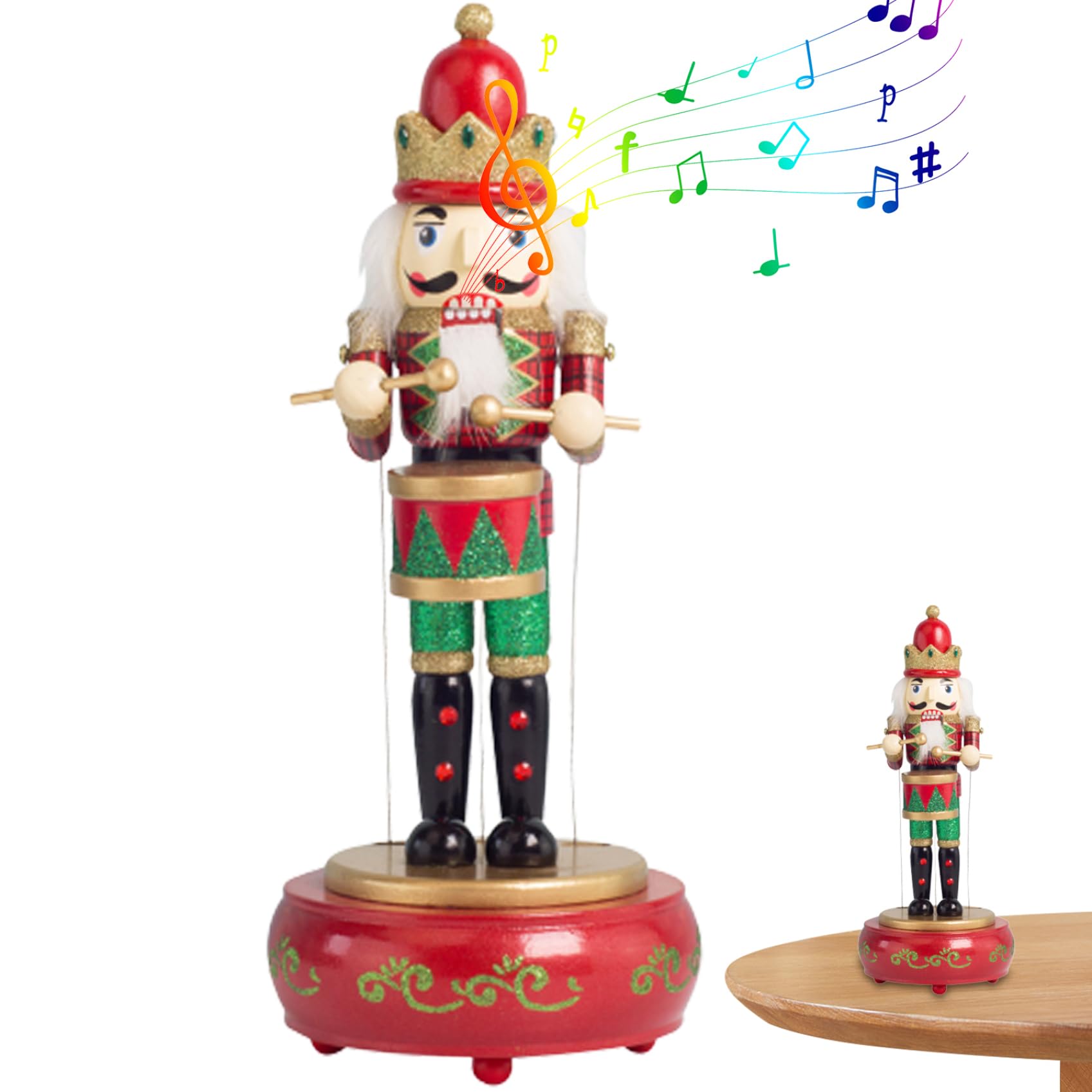 Boîte à musique Casse-Noisette mécanique en bois noble pour fêtes de Noël