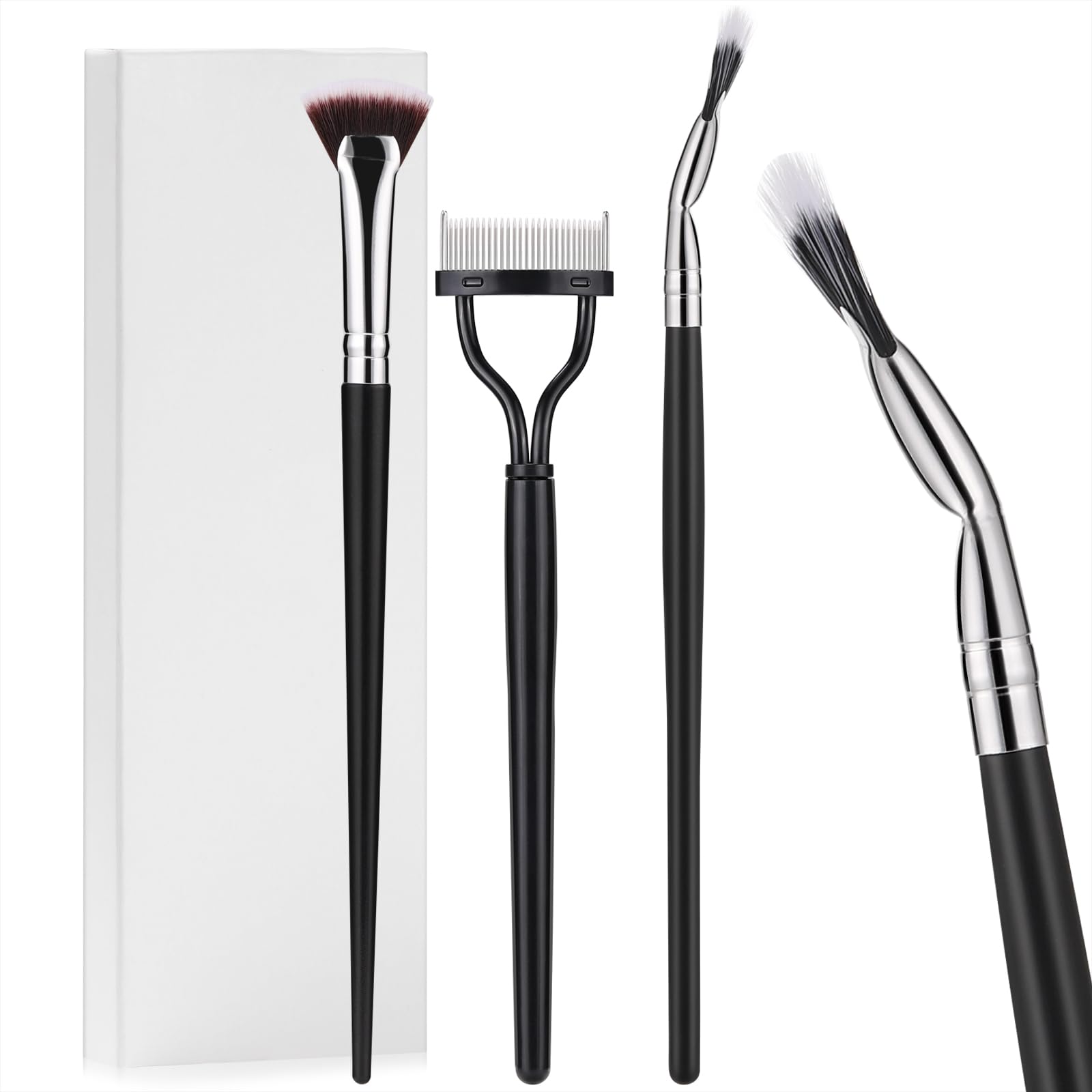 JASSINS Folding Angle Scalloped Lash Brush,3PCS Professional Mascara Brush AND Eyelash Comb Eye makeup tools,For Natural Lifted eye Brow Application Prevent Clumping