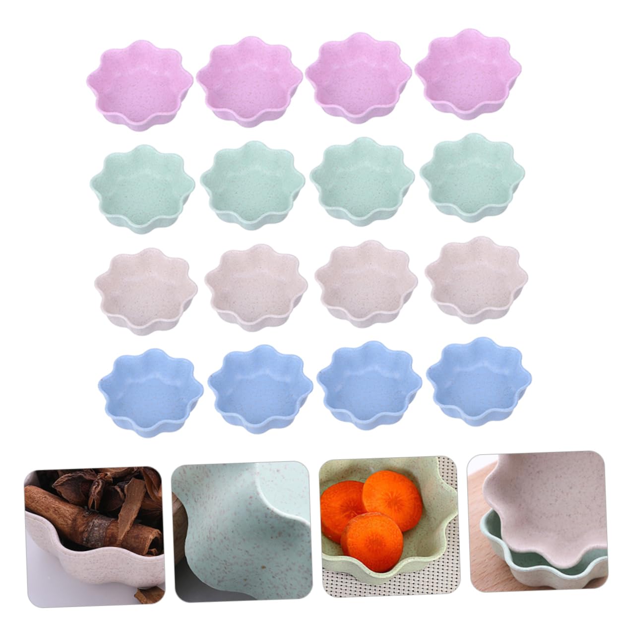 OUNONA 16pcs Flower Shape Seasoning Dish Elegant Condiment Saucer for Dipping and Snacks Household Sauce Dish for Soy Vinegar and More Housewarming Present