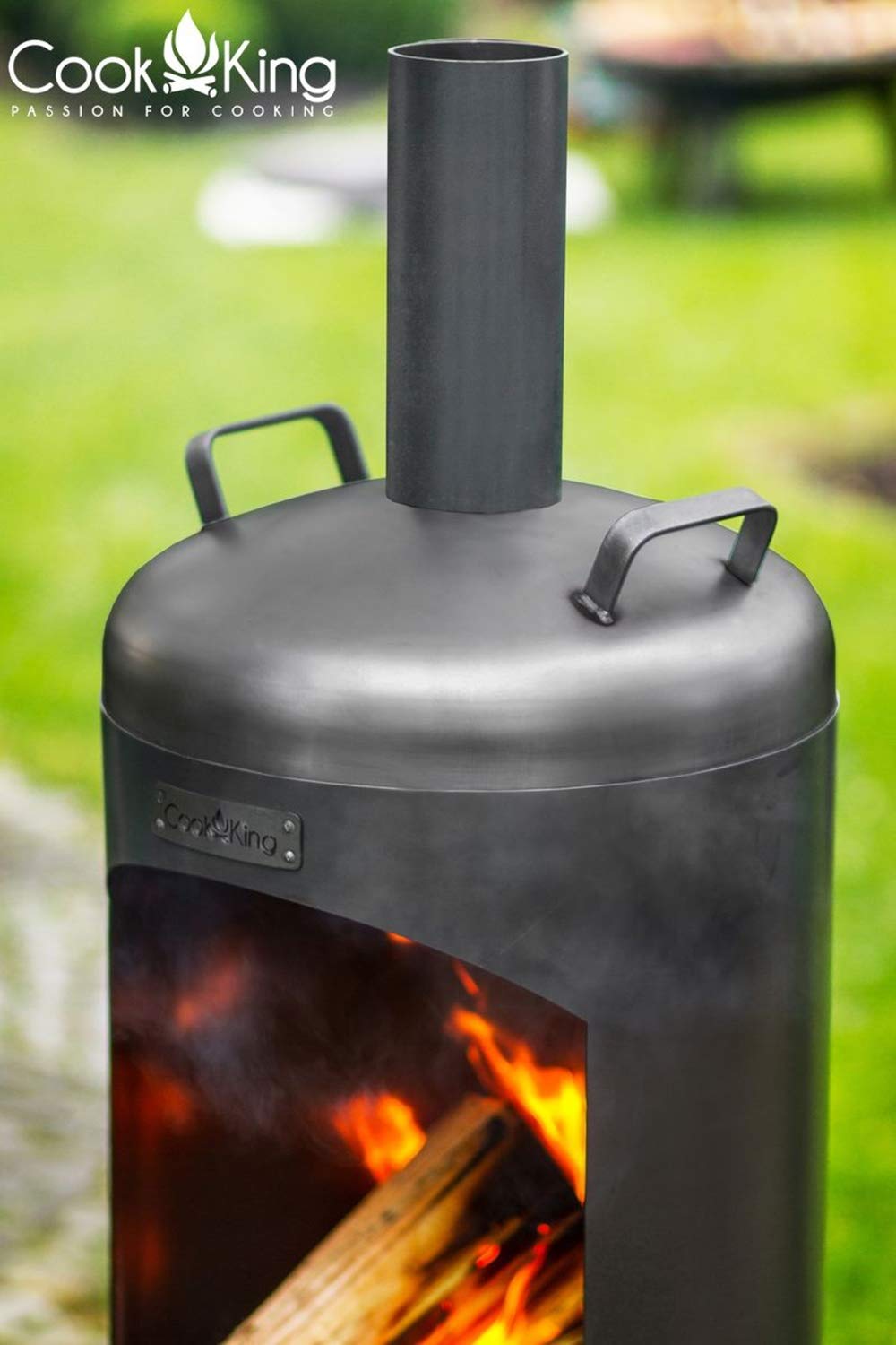 Gartenkamin Faro Gartenofen H 158 cm zum Heizen und Grillen Terrassenofen aus Naturstahl Kamin Ofen CookKing