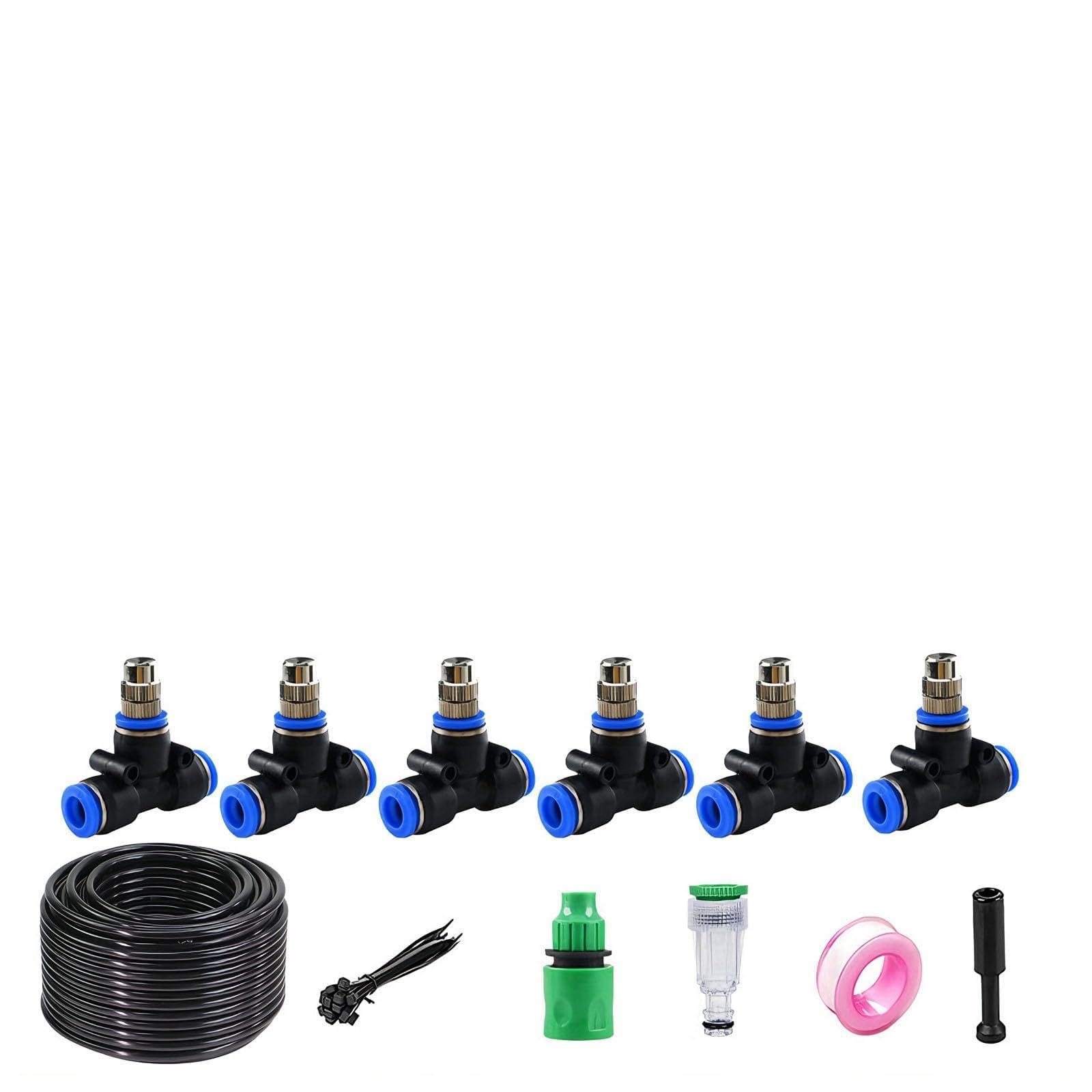Kit de sistema de riego por goteo de conexión rápida con boquillas atomizadoras para riego de jardín, invernadero, césped, huerto, macizos de fl negro 30m 912 pipe + 30 sets of quick-connect fittings